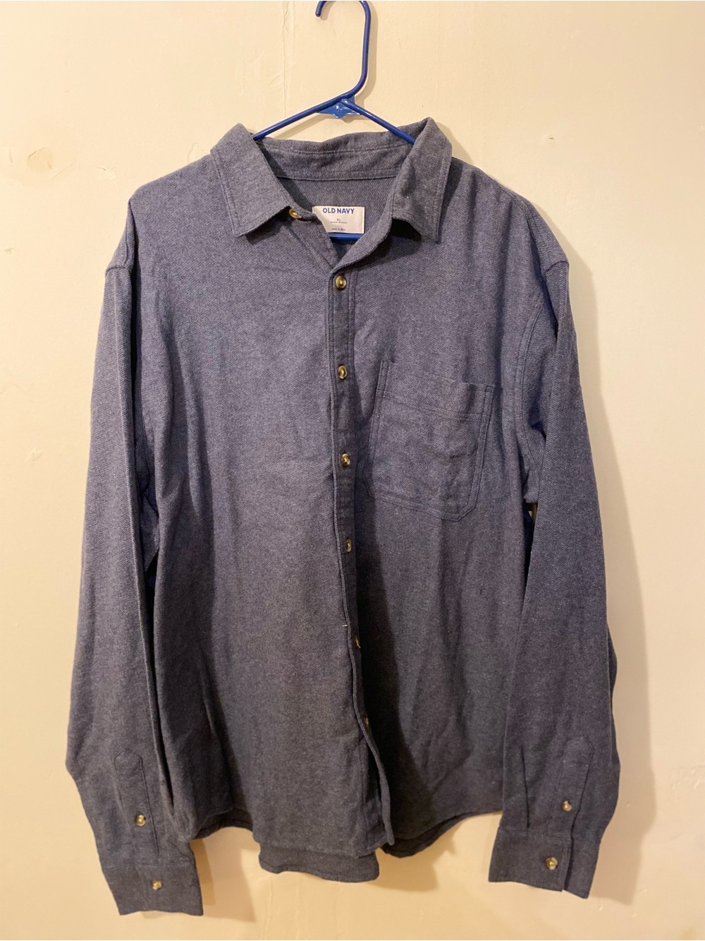 Old Navy Men's Casual Long-Sleeve Button-Down Flannel Shirt in Heather Blue